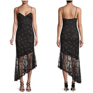 Likely Kareena Embroidered Mesh Asymmetrical Ruffle Floral Dress